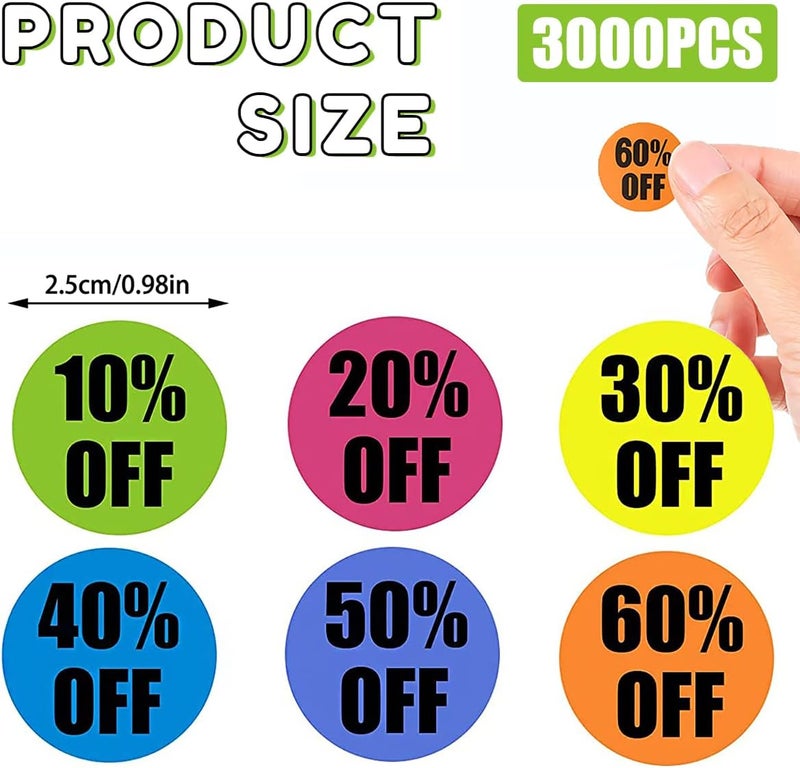 ZLY 6 Rolls/3000 PCS Percent Off Stickers,1'' 10 to 60 Percent Discount Stickers Labels,Adhesive Discount Labels for Shop,Circle Sale Tags Sale Stickers for Retail Store Clearance - Image 2